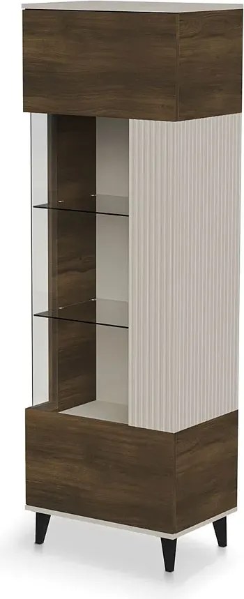 Witryna z lamelami do salonu w kolorze orzech + kaszmir N1-C05