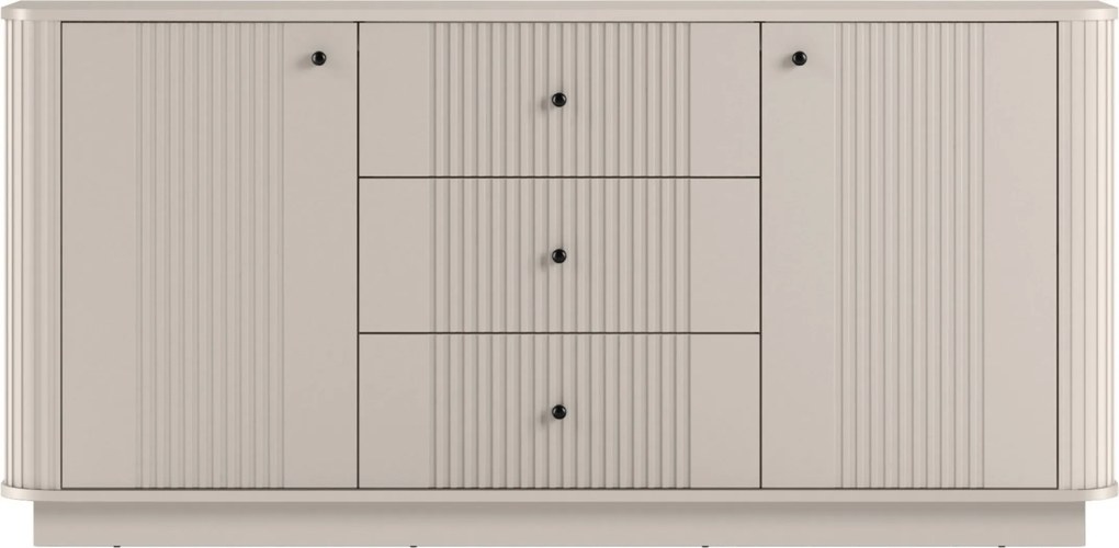 Komoda Vesper 160 cm z szufladami na cokole - kaszmir / czarne uchwyty