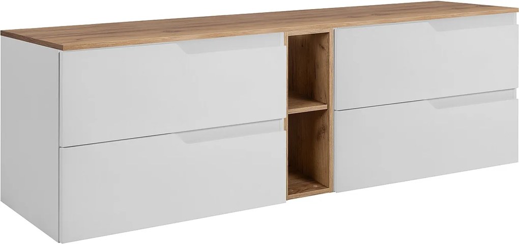 Zestaw mebli łazienkowych pod umywalkę, biała / dąb Craft, 140 (2 x 60 + 20) x 46 x 58 cm
