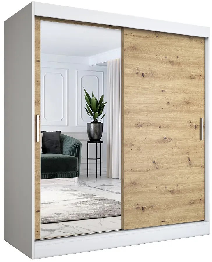 Szafa przesuwna biały + dąb artisan 180 cm - Seko 5X