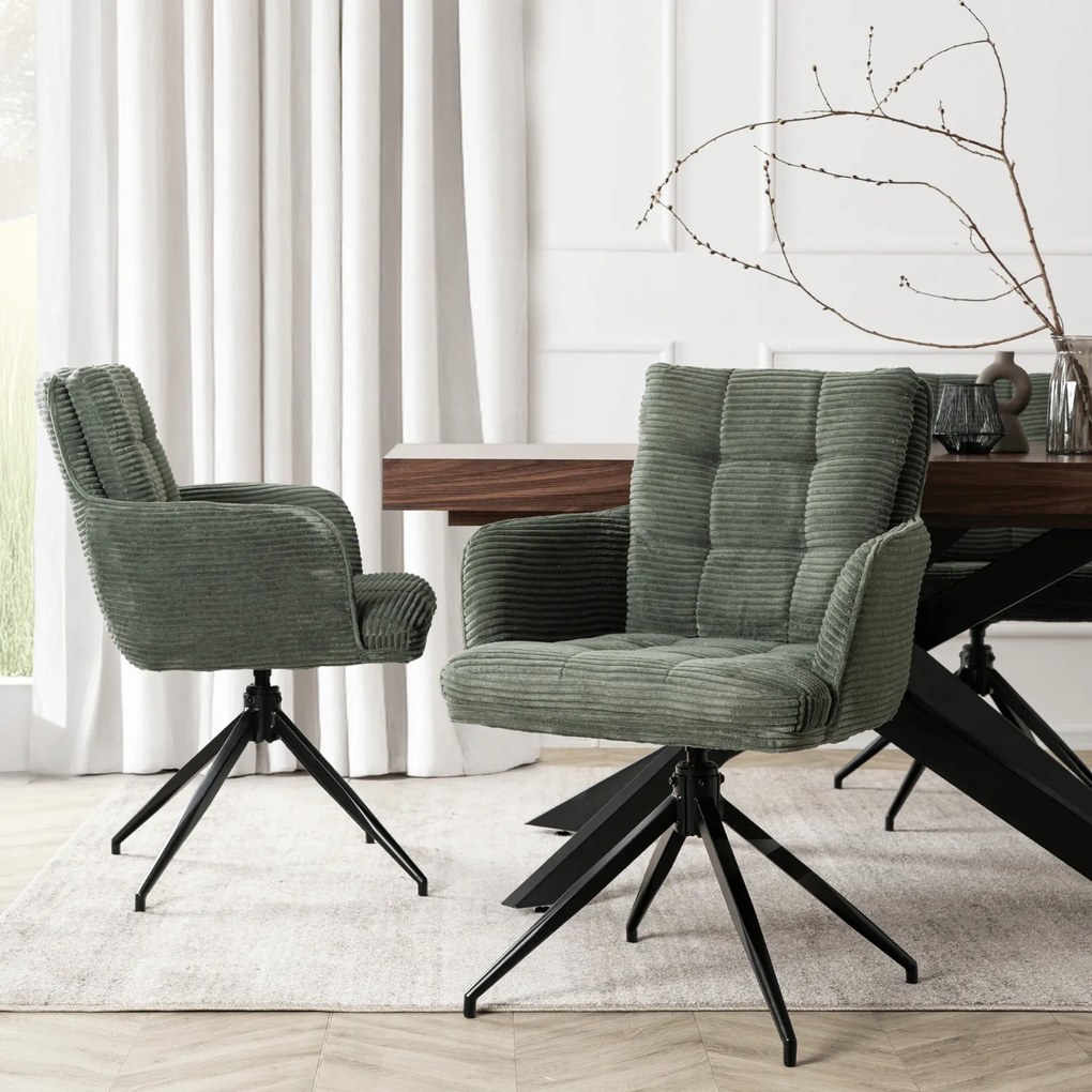 Krzesło Tapicerowane Obrotowe do Salonu AKITA Zielone Sztruksowe Nowoczesne