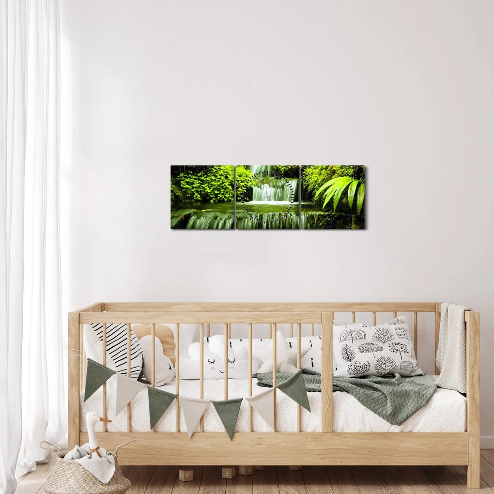 Obraz - Indonezyjskie wodospady (z zegarem) (90x30 cm)