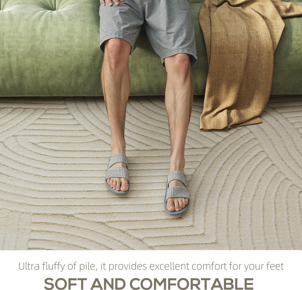 HOMCOM Maszynowo tkany dywan, 15 mm wysokości, uniwersalny, antypoślizgowy, Kremowy