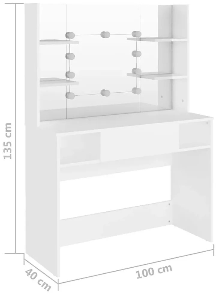 Biała Toaletka Z Lustrem I Żarówkami Led H4-E33