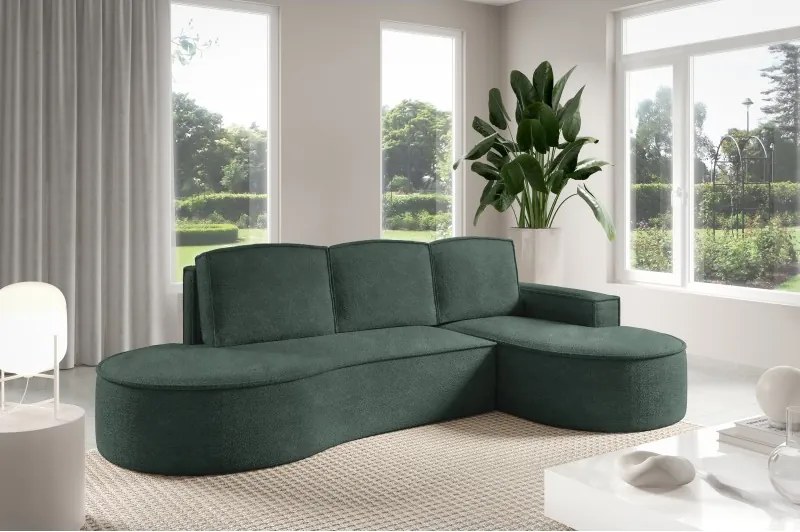 Narożnik MOLLY Prawostronny z funkcją spania, wolnostojący tkanina ABRIAMO 09 Zielony