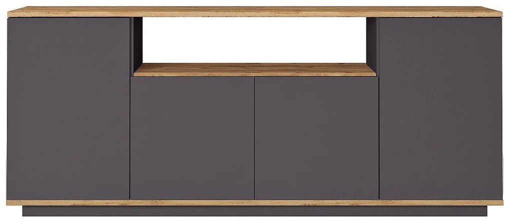 Komoda 4-drzwiowa z 1 półką - Antracytowy i naturalny - LOTULA