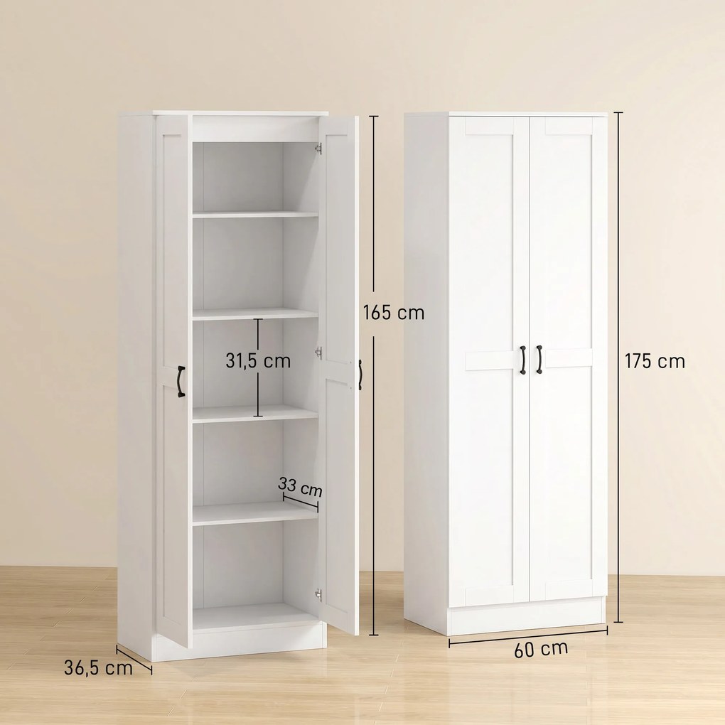 HOMCOM Szafa na zapasy 175 cm z miejscem do przechowywania, szafka kuchenna z drzwiami Soft-Close i regulowanymi półkami, biały | Aosom PL