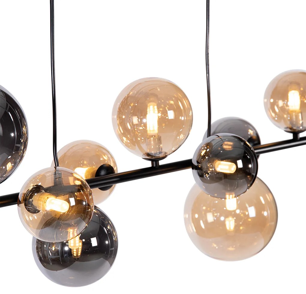 Lampa wisząca art deco czarna z dymionym i złotym szkłem 10-świateł - Wess ArtDeco Oswietlenie wewnetrzne