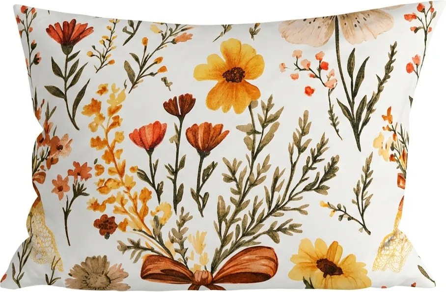 Poszewka na poduszkę z mikrofibry FLORAL RIBBON 50x70 cm, kremowa