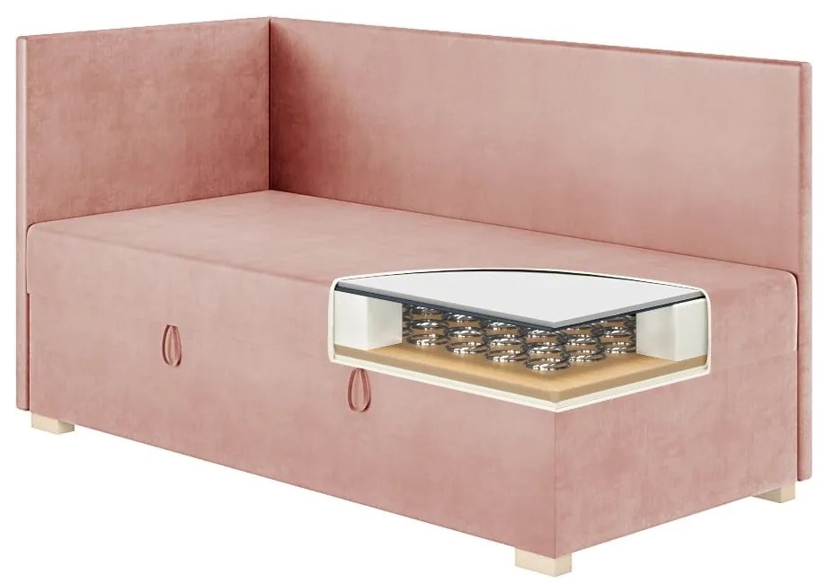 Różowe narożne łóżko dziecięce ze schowkiem i materacem 90x200 cm Flexi – Ghado