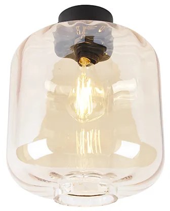 Designerska lampa sufitowa czarna z bursztynowym szkłem - QaraDesignerski Oswietlenie wewnetrzne