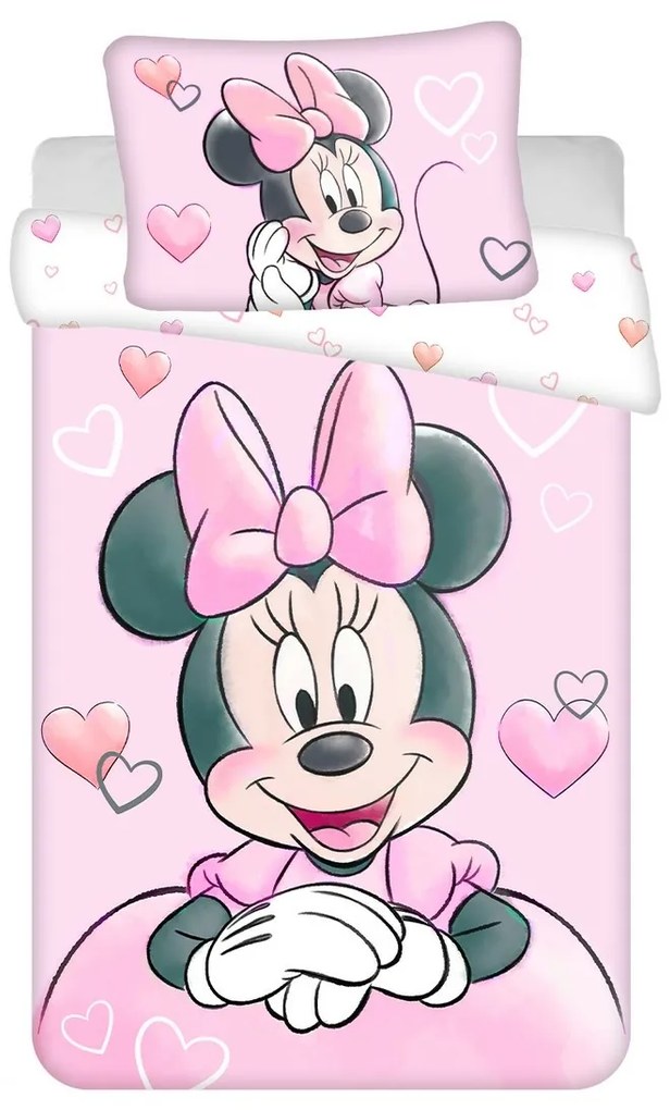 Jerry Fabrics Dziecięca pościel bawełniana do łóżeczka Minnie Powder pink
