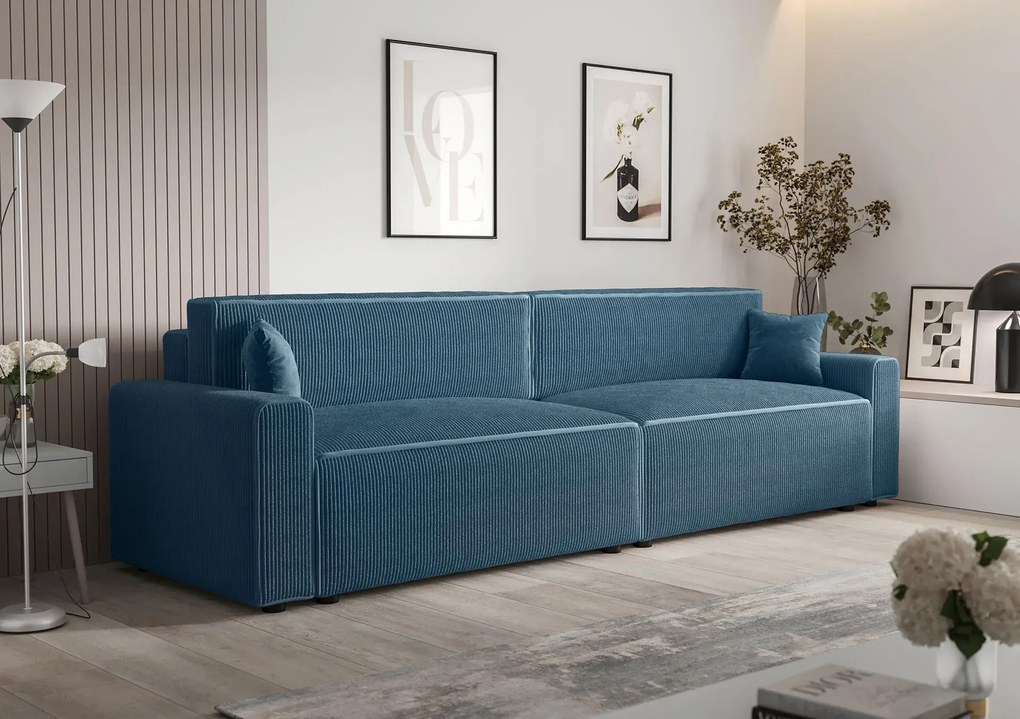 Niebieska rozkładana sofa sztruksowa K2-T88