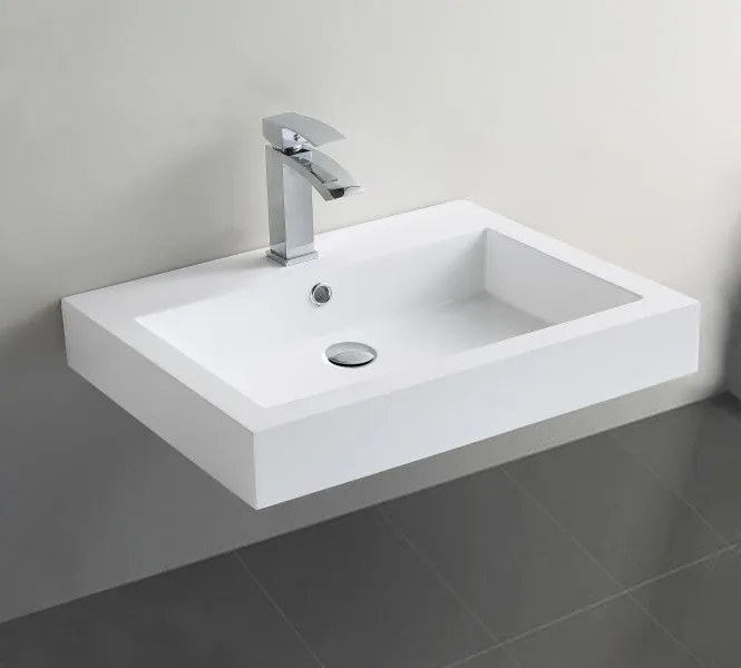Umywalka ścienna nablatowa BS6049Odlew marmurowy - Błyszczący biały - 60 x 48 x 14 cm
