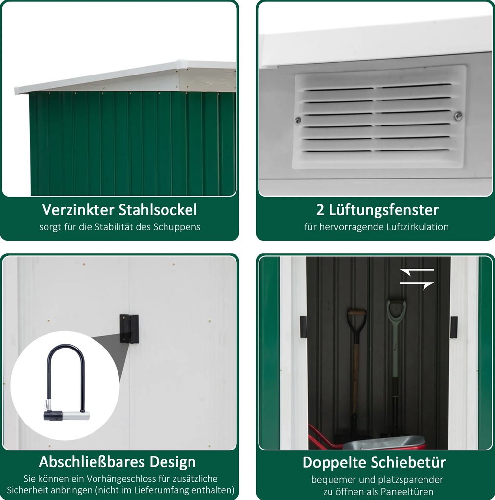 Outsunny domek narzędziowy z drzwiami przesuwnymi jasnozielony stalowy 280x130x172 cm funkcjonalna szopa na narzędzia | Aosom PL
