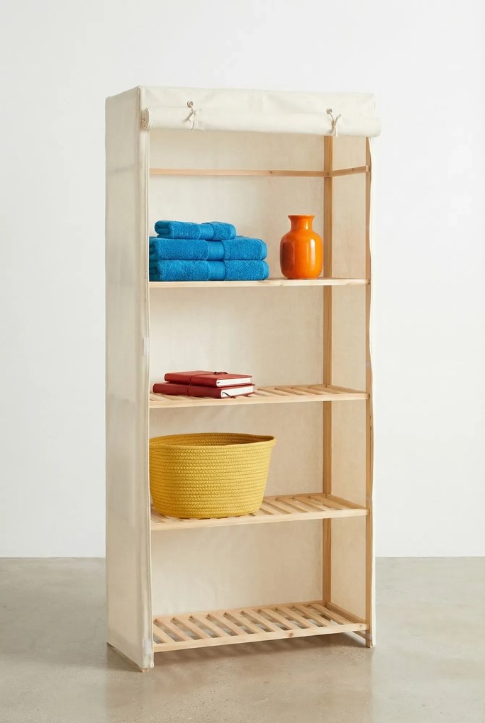 Szafa biała tekstylna z półkami i drążkiem T9-N65