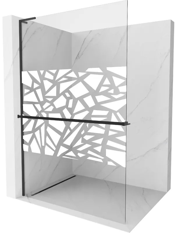 Mexen Kioto+ L ścianka prysznicowa z półką Walk-in 70 x 200 cm, biały wzór, czarna - 800-070-123-70-85