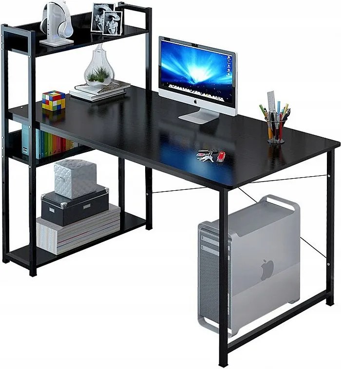Biurko komputerowe stolik czarne biurko młodzieżowe z regałem półkami