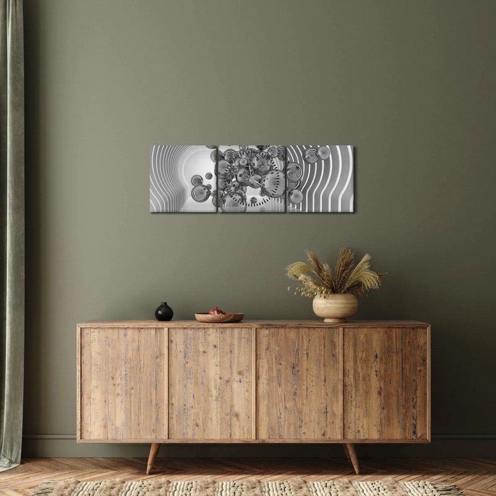 Obraz - Czarno-białe bąbelki (z zegarem) (90x30 cm)