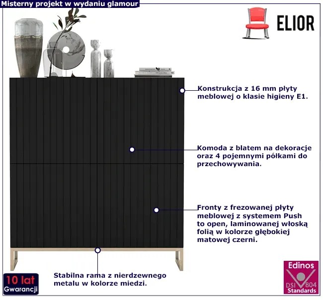 Czarna komoda z lamelowym frontem - Filo 4X
