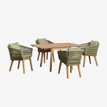 Zestaw Stołu Rozkładanego 90-150x90 Cm Z Drewna Naele Oraz 4 Krzesła Jadalniane Z Drewna Akacjowego Barker Bamboo Green - Sklum