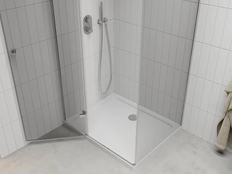 Mexen Roma kabina prysznicowa uchylna 100 x 80 cm, transparent, chrom + brodzik Flat - 854-100-080-01-00-4010