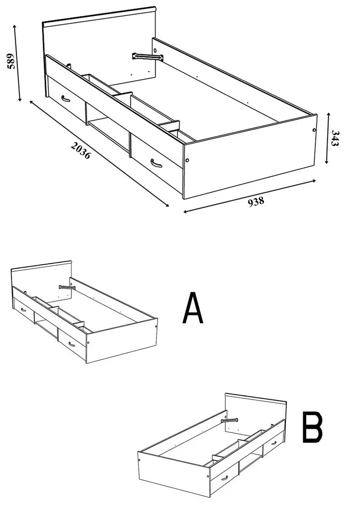 Dziecięce łóżko z szufladami i zagłówkiem 90x200 B3-C07