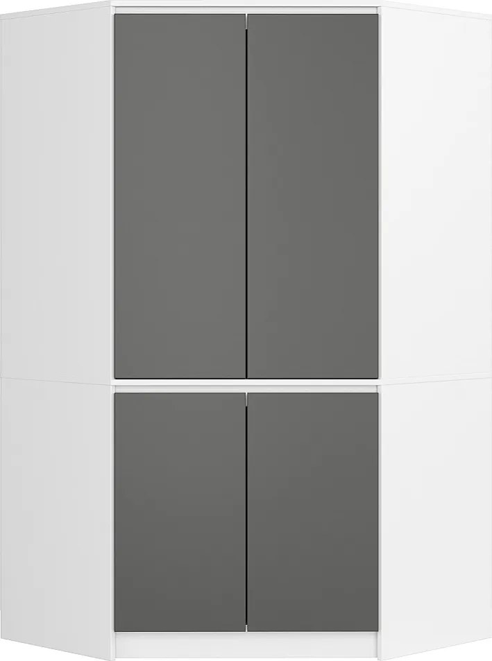 Szafa narożna AKORD S100 Biała 100 cm 4 drzwi fronty kolor Szary mat 6 półek 100x50x180 cm