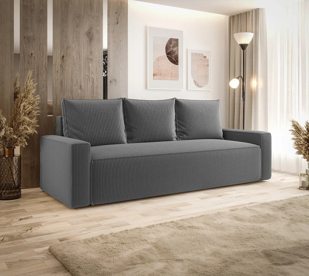 Szara sofa rozkładana z funkcją spania T5-E13