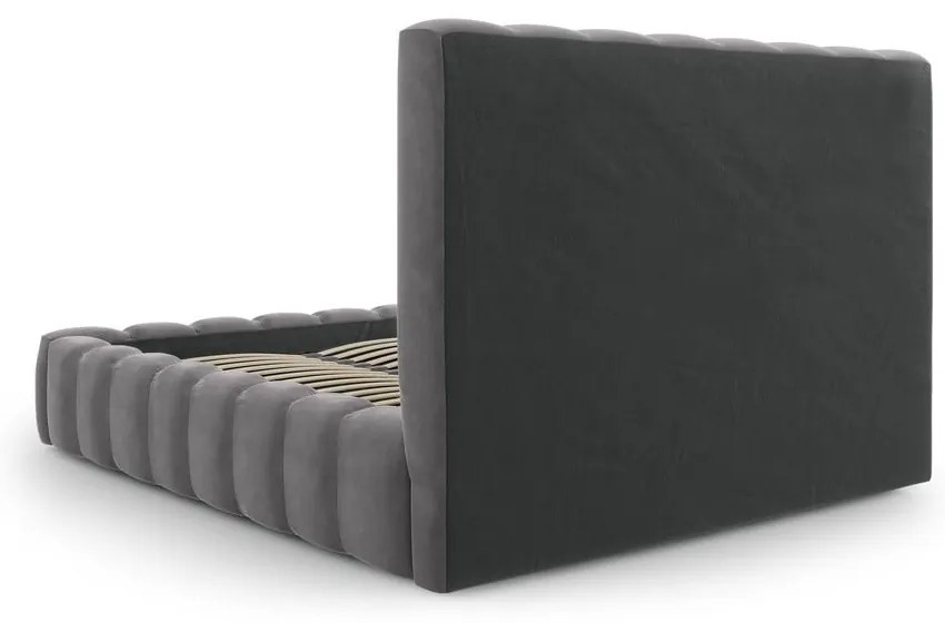 Szare tapicerowane łóżko dwuosobowe ze schowkiem i stelażem 200x200 cm Kelp – Micadoni Home