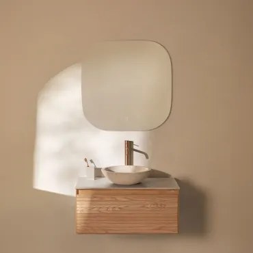 Zestaw Wiszących Mebli Łazienkowych Z Drewna Jesionowego Tedrik Popielaty Brąz & Cement Okrągły Biały Ø40 - Sklum