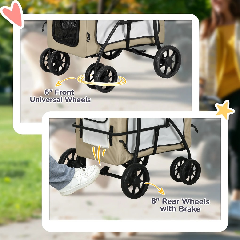 PawHut Wózek dla zwierząt domowych, składany, zdejmowany kosz, 81 x 58 x 97,5 cm, Czarny+Khaki+Biały