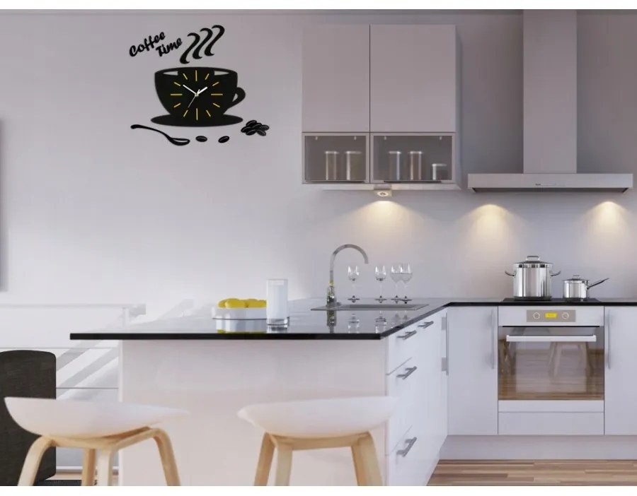 Zegar na ścianę do kuchni naklejany filiżanka cichy czarny do kuchni salonu