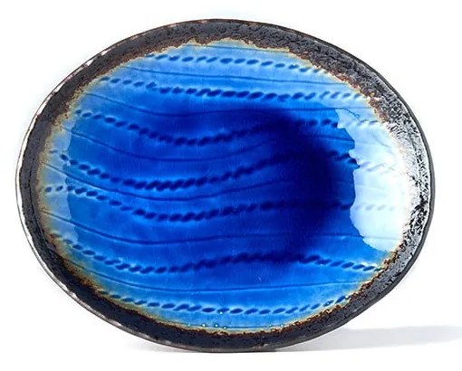 Niebieski owalny półmisek ceramiczny MIJ Cobalt, 24x20 cm