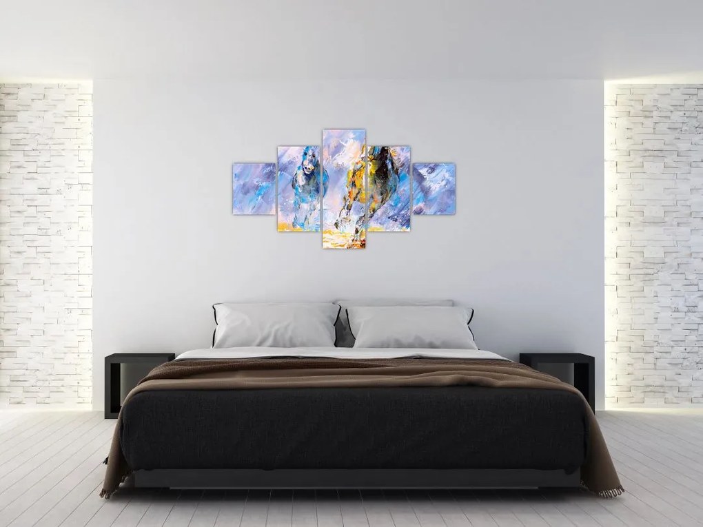 Obraz biegnących koni, obraz olejny (125x70 cm)