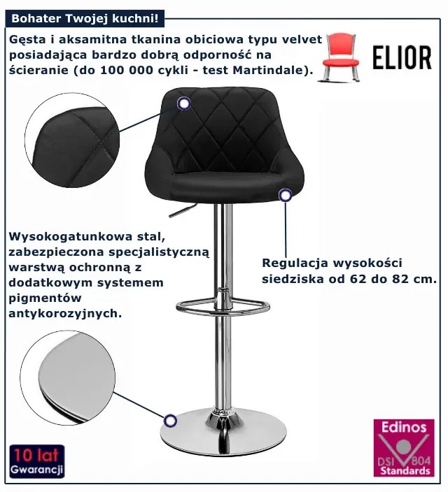 Czarny welurowy hoker na chromowanej nodze N1-D37