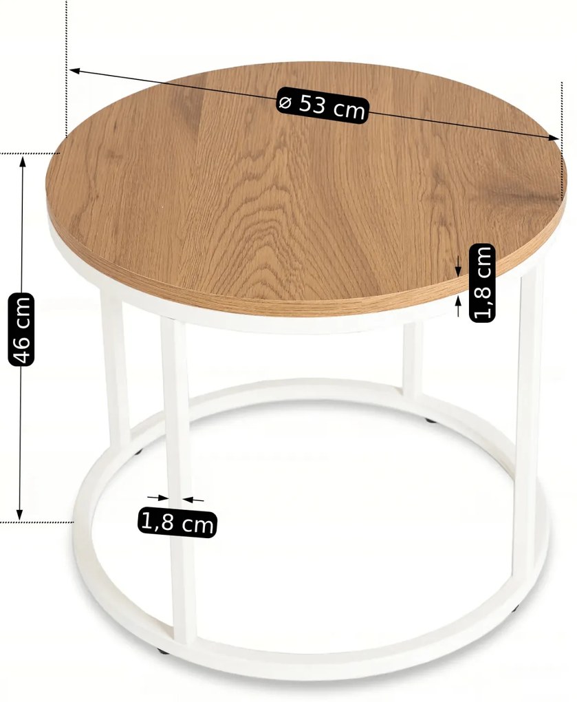 Stolik Kawowy ANN 53 cm Dąb/Biały Skandynawski