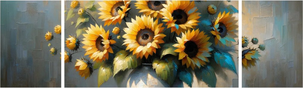 Obraz – Wazon ze słonecznikami (170x50 cm)