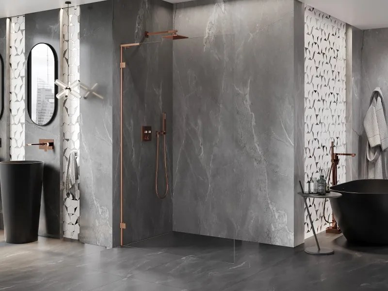 Mexen Lunar L ścianka prysznicowa Walk-in lewa 110 x 200 cm, transparent 8 mm, miedź szczotkowana - 830L-110-000-65-00-L