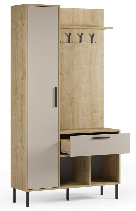 Kremowo-naturalny zestaw do przedpokoju w dekorze dębu 108x195x35 cm Heidy – Marckeric