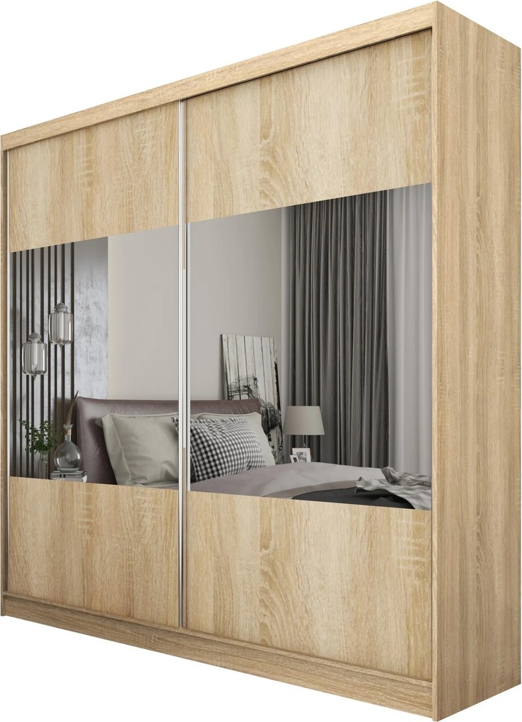 Szafa Przesuwna AZZURRA 200 cm z Lustrem Szafa Dwudrzwiowa Dąb sonoma