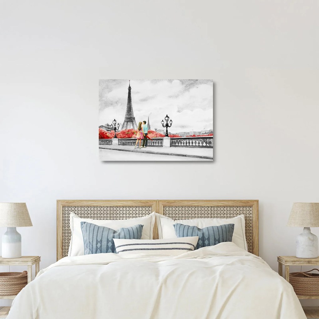 Obraz na szkle - Kochankowie w Paryżu (70x50 cm)