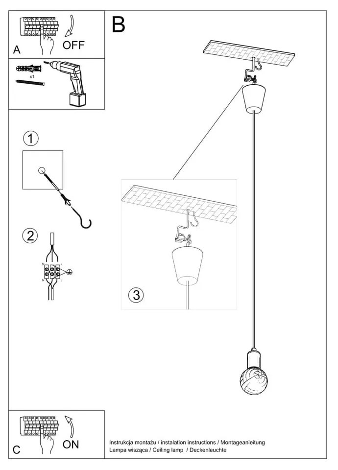 Szara lampa wisząca ø 5 cm Rene – Nice Lamps