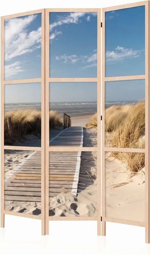 Parawan pokojowy 3-częściowy 135x172 drewniany japoński Jednostronny dekoracyjny coastal naturalny Niebieski
