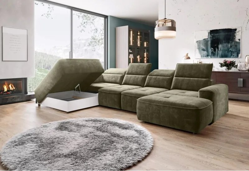 Narożnik COLOMBO XL Lewostronny z elektryczną regulacją siedziska w tkaninie PALLADIUM 10 WERSAL