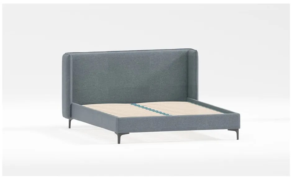 Niebieskie tapicerowane łóżko dwuosobowe ze stelażem 200x200 cm Basti – Ropez