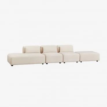 3-częściowa Sofa Modułowa Z Lewym Szezlongiem I Pufem Fogler Sztruks Beż Lniany - Sklum