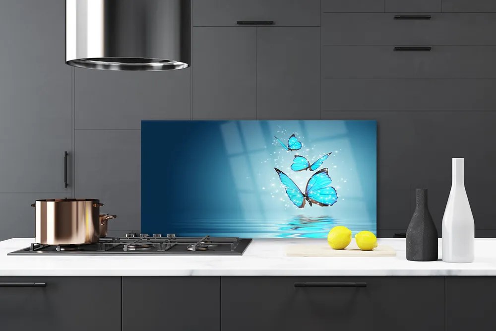 Panel Szklany Błękitne Motyle nad Taflą Wody