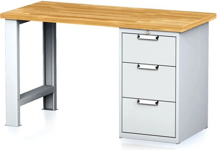 Stół warsztatowy MECHANIC, 1500x685x880 mm, 1x szufladowy kontener, 3 szuflady, szary