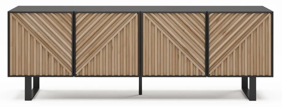 Czarno-naturalna szafka pod TV w dekorze dębu 161x55x35 cm Alana – Marckeric